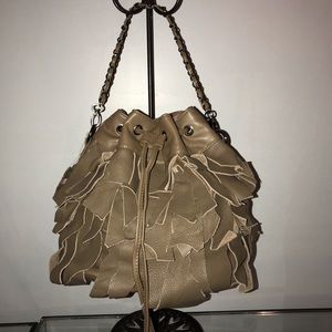 Taupe faux Leather Ruffled Bucket Bag